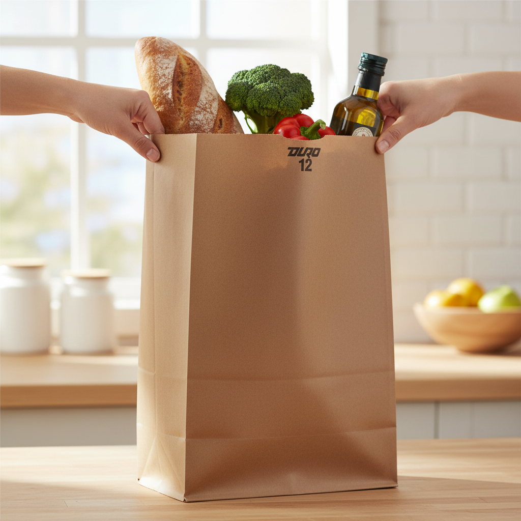 Duro 12 lb. Natural Kraft Paper Bag - 40 lb Basis Weight, Premium Large Size - 500/Bundle