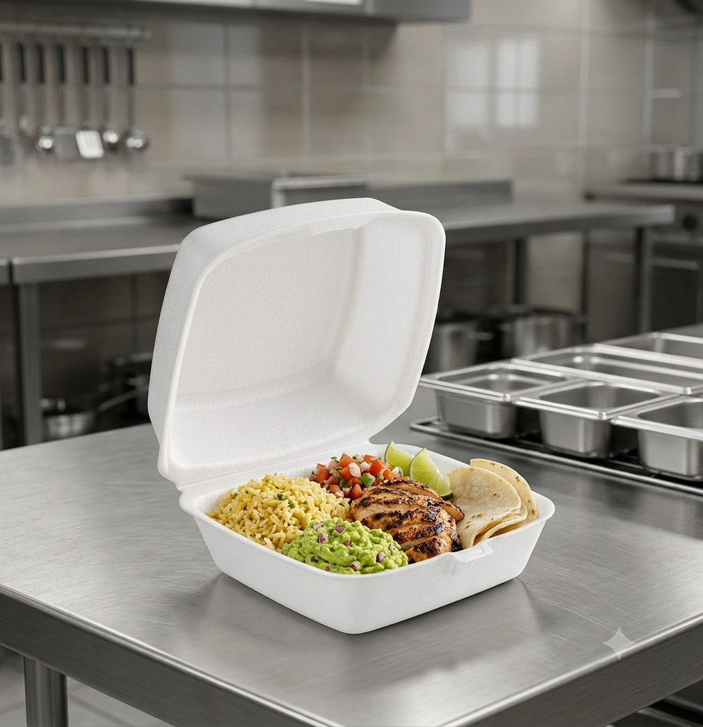Dart 60HT1 White Foam Hinged Lid Takeout Container – 6" x 6" x 3" – 500/Case