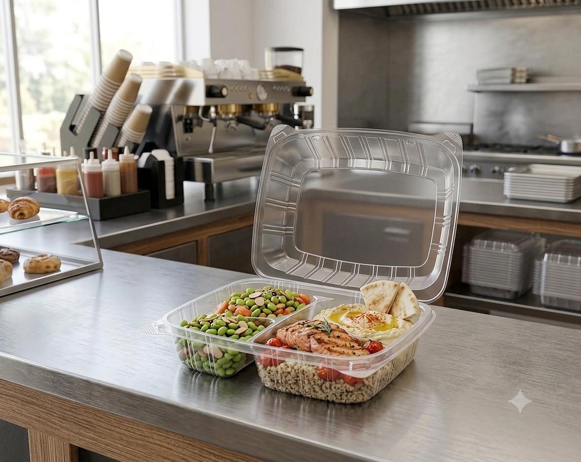 Dart C90PST3 ClearSeal 3-Compartment Clear Hinged Lid Container – 8 5/16" x 8 5/16" x 3" – 250/Case