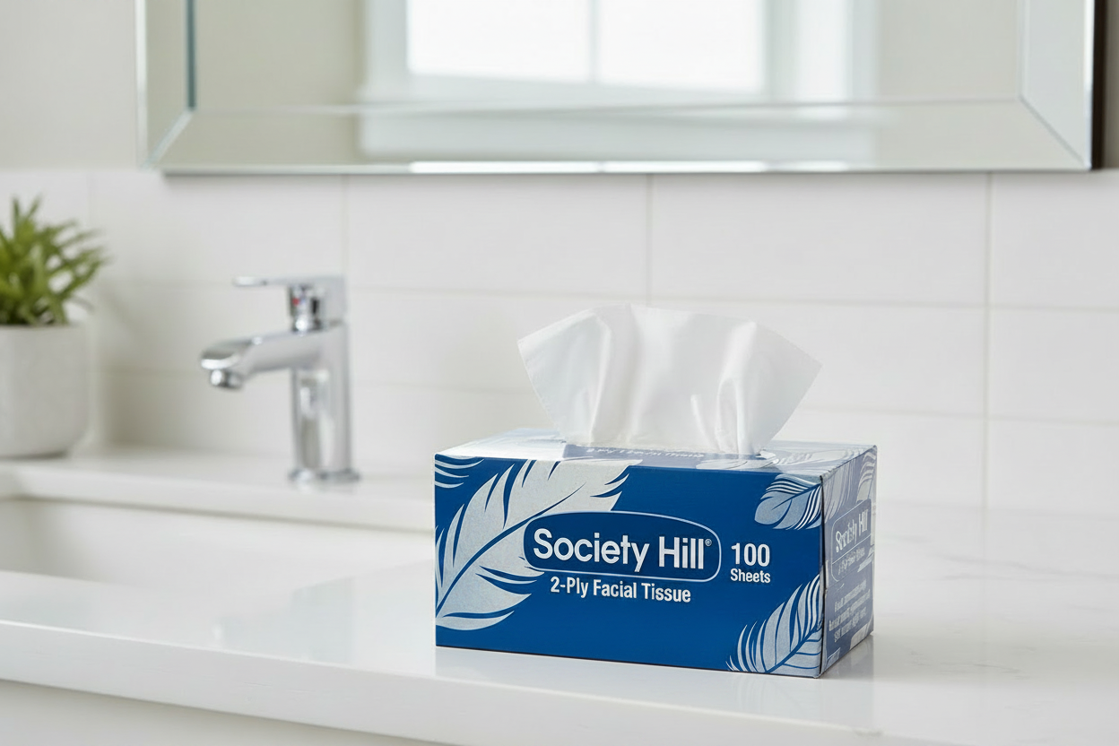 Society Hill 2-Ply Facial Tissue – White, 100 Sheets/Box - 30 Boxes/Case