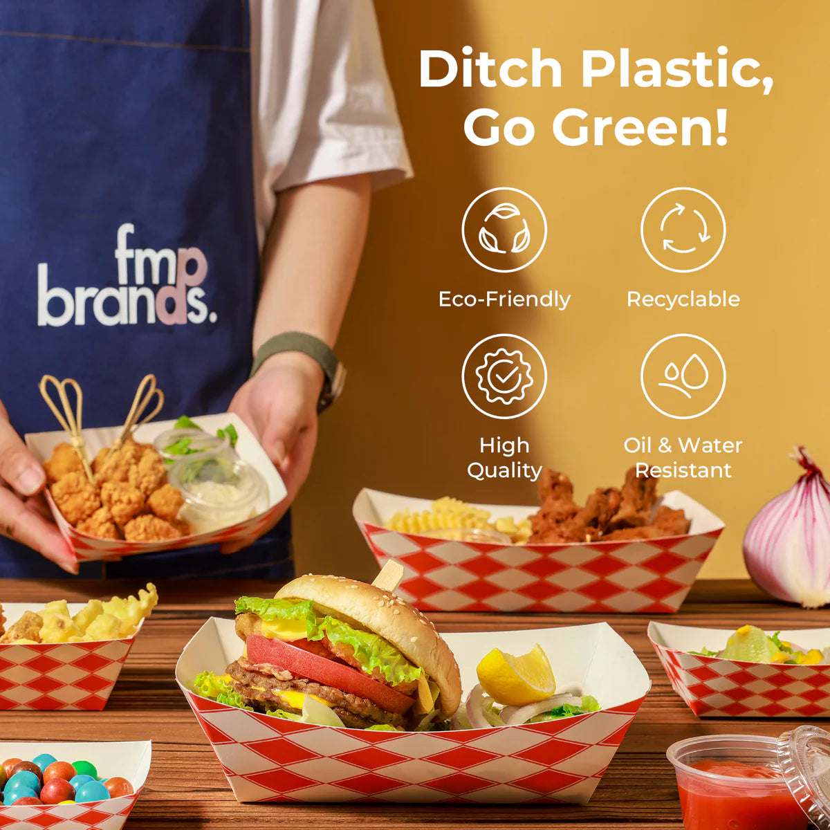Red Check Paperboard Food Trays – Grease-Resistant, Microwaveable