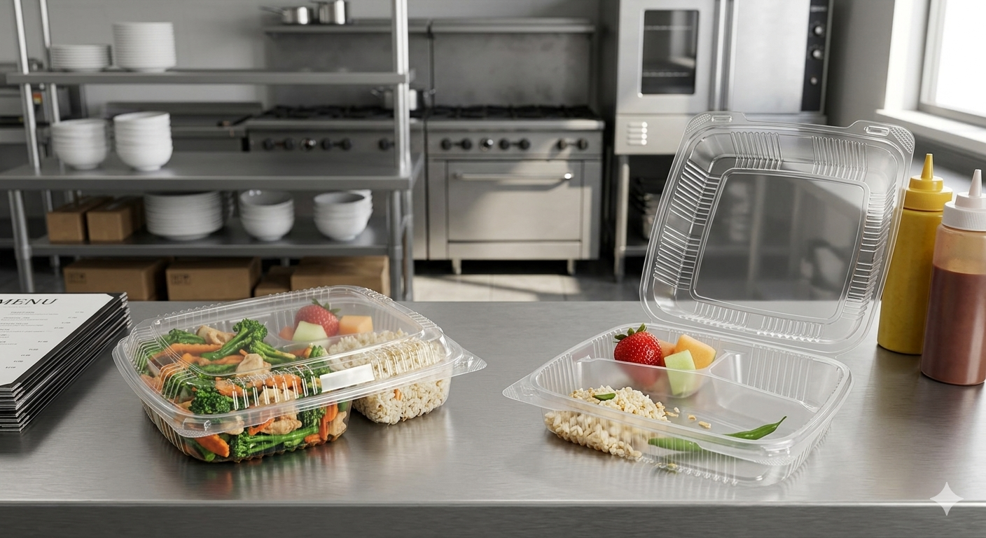 Dart Clear PP 3-Compartment Hinged Lid Container – 9" x 9" x 3" – 150/Case