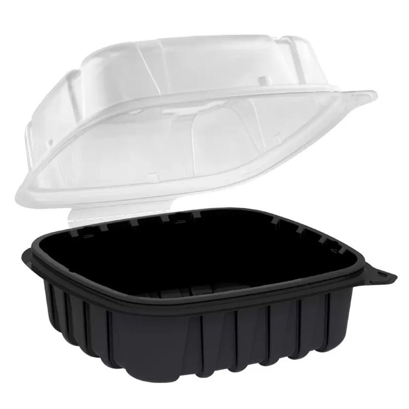 Smart Company Black/Clear PP Single-Compartment Hinged Lid Container – 6" x 6" x 3" – 420/Case