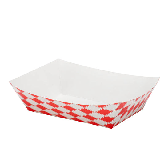 Red Check Paperboard Food Trays – Grease-Resistant, Microwaveable