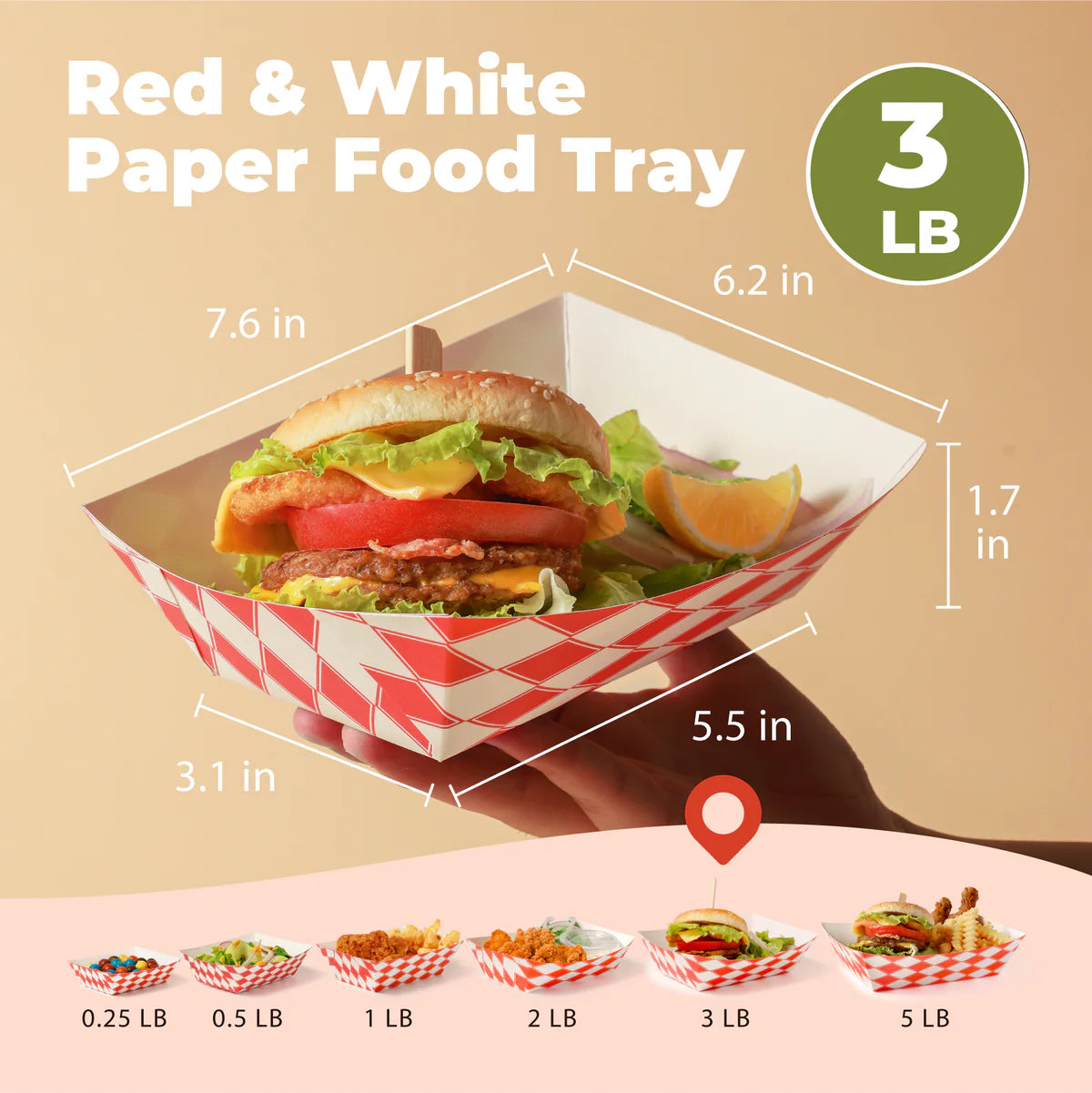 Red Check Paperboard Food Trays – Grease-Resistant, Microwaveable