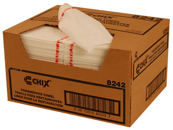 Chicopee Chix Standard Foodservice Towels, White/Red, 13" x 21", Medium Duty, Reusable – 150/Case