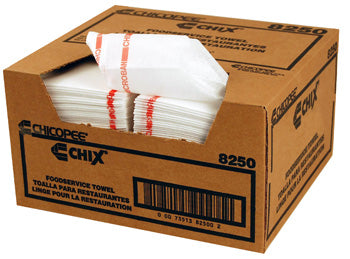 Chicopee Chix Microban Foodservice Towels, White/Red, 13" x 24", Medium Duty, Antimicrobial – 150/Case