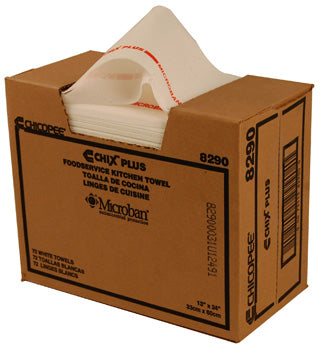 Chicopee Chix Plus Microban Heavy Duty Foodservice Towels, White/Red, 13" x 24" – 72/Case