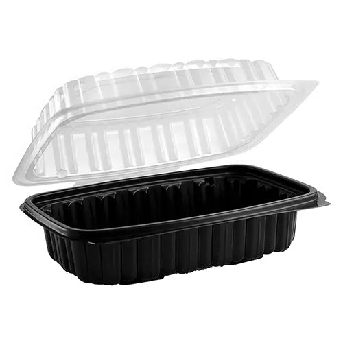 EcoDine by CrystalWare 9" x 6" x 3" MFPP Hinged Clamshell, Black – 150/Case