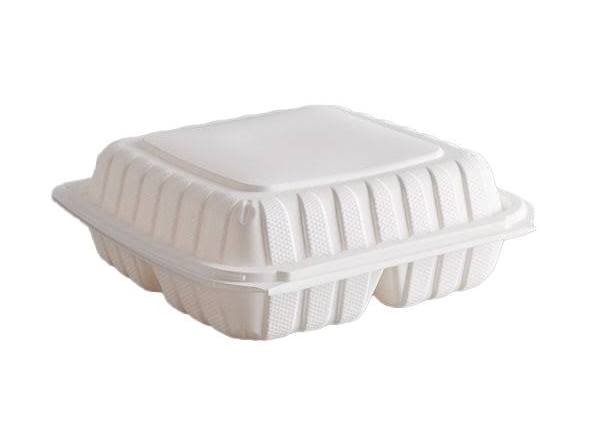 EcoDine by CrystalWare 9" x 9" x 3" MFPP 3-Compartment Hinged Clamshell – 150/Case
