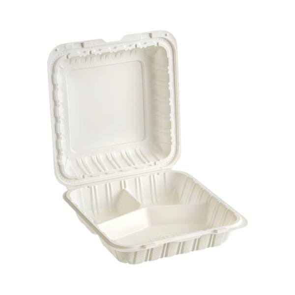 EcoDine by CrystalWare 9" x 9" x 3" MFPP 3-Compartment Hinged Clamshell – 150/Case