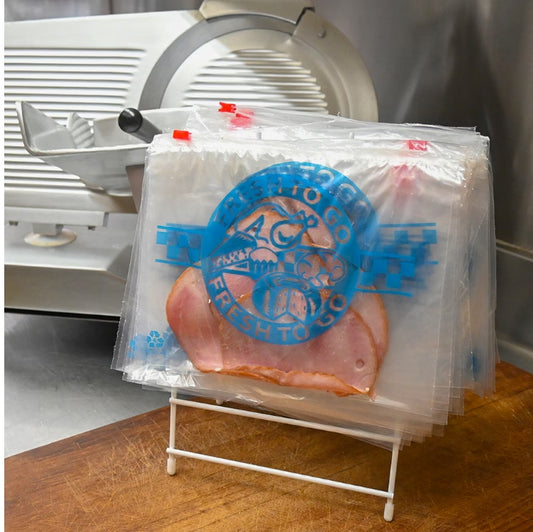 LK Packaging 10" x 8" Slide Seal Saddle Pack Deli Bags, "Fresh To Go" Print, 1 Mil LDPE – 1000/Case