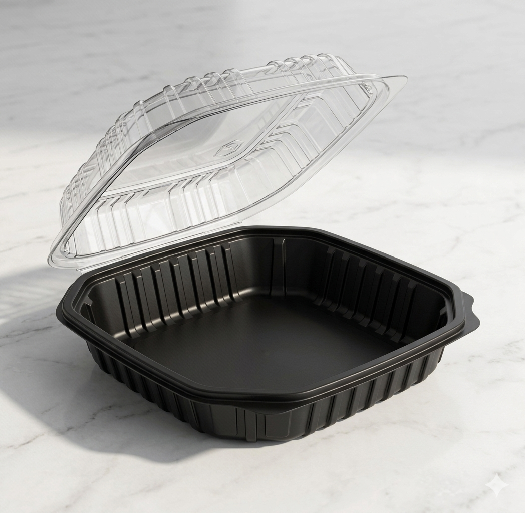Smart Company Black/Clear PP Single-Compartment Hinged Lid Container – 9" x 9" x 3" – 120/Case
