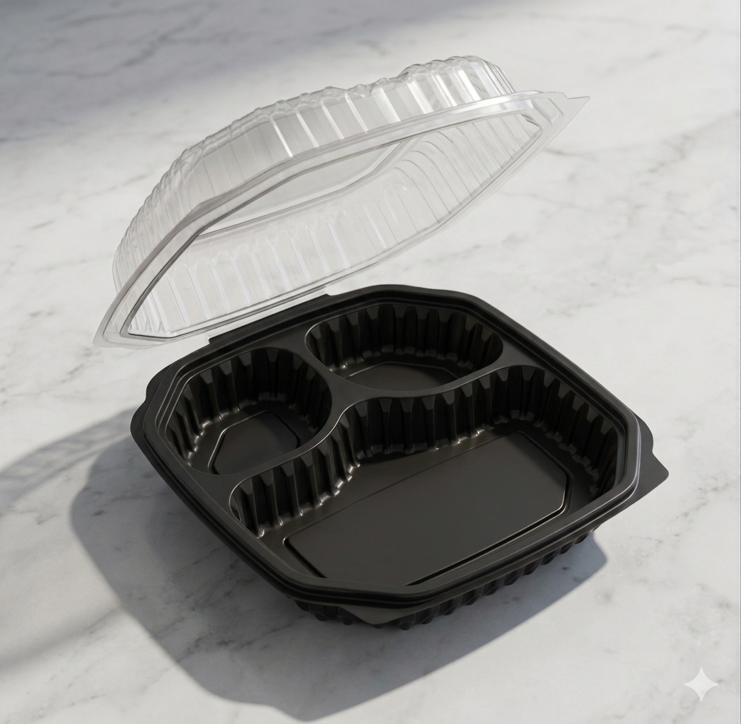 Smart Company Black/Clear PP Hinged Lid Container – 10" x 10" x 3" – 120/Case