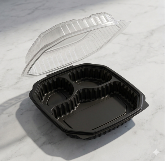 Smart Company Black/Clear PP Hinged Lid Container – 10" x 10" x 3" – 120/Case