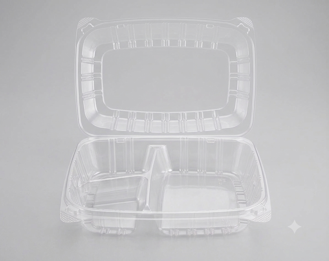 Dart C90PST3 ClearSeal 3-Compartment Clear Hinged Lid Container – 8 5/16" x 8 5/16" x 3" – 250/Case