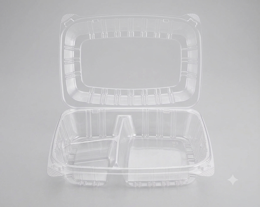 Dart C90PST3 ClearSeal 3-Compartment Clear Hinged Lid Container – 8 5/16" x 8 5/16" x 3" – 250/Case
