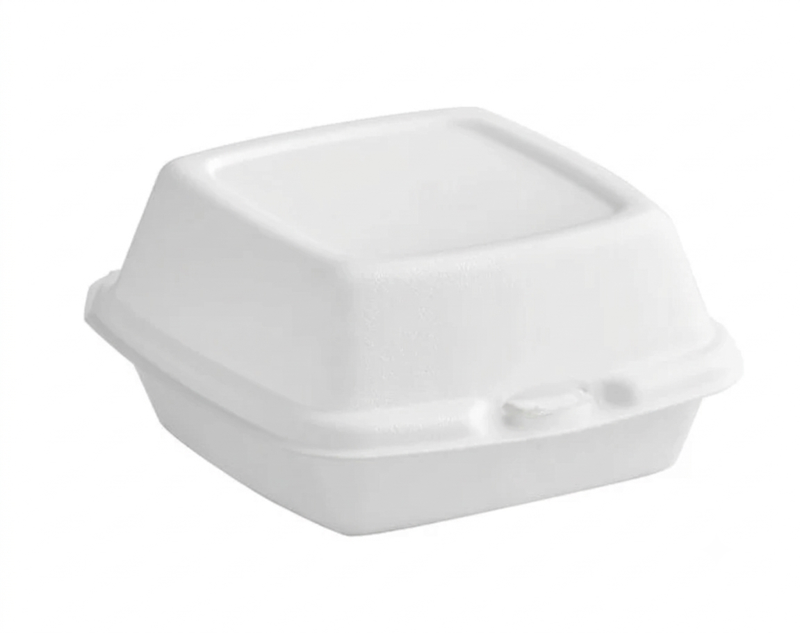 Dart 60HT1 White Foam Hinged Lid Takeout Container – 6" x 6" x 3" – 500/Case