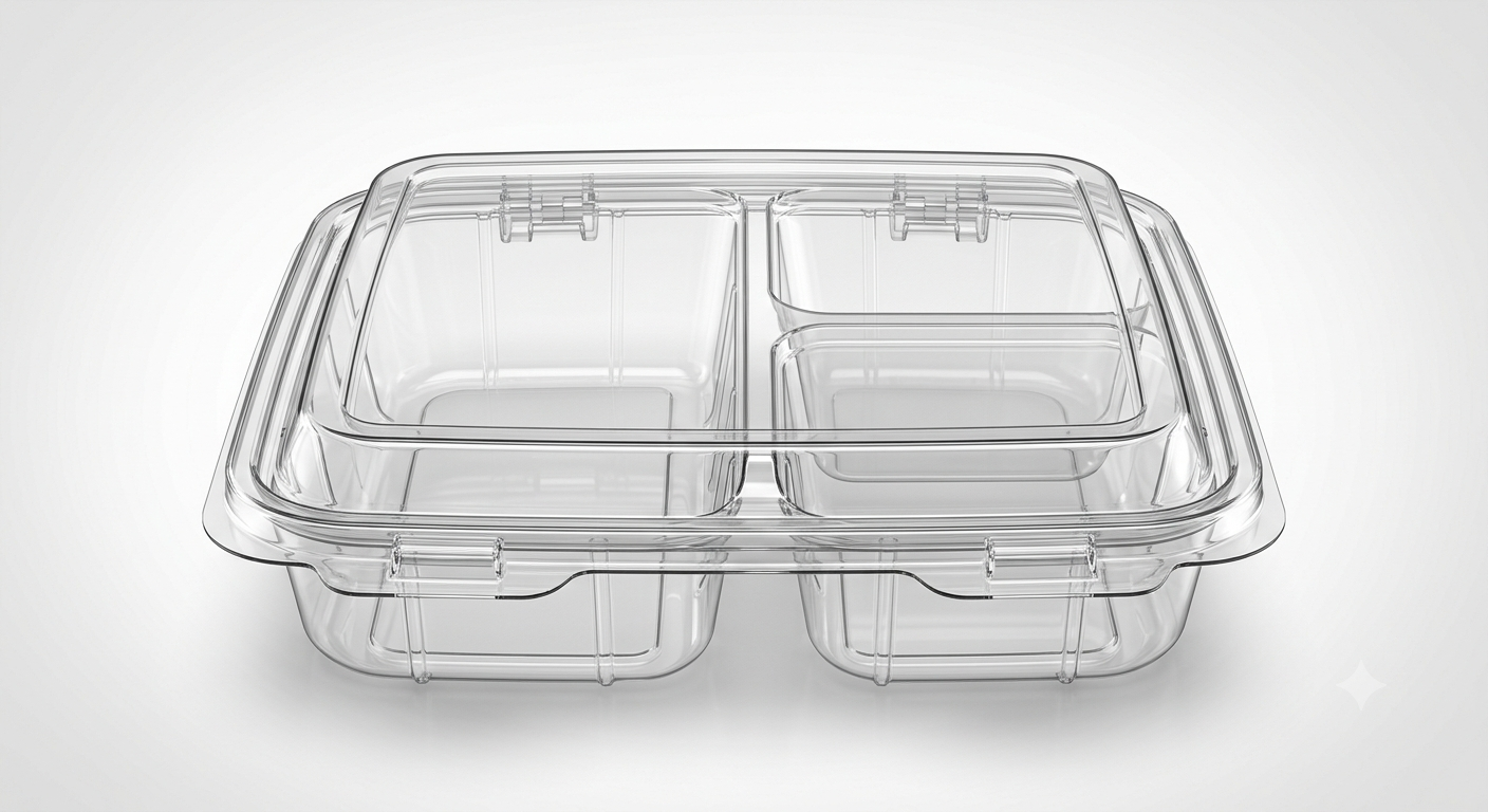 Dart C90PST3 ClearSeal 3-Compartment Clear Hinged Lid Container – 8 5/16" x 8 5/16" x 3" – 250/Case