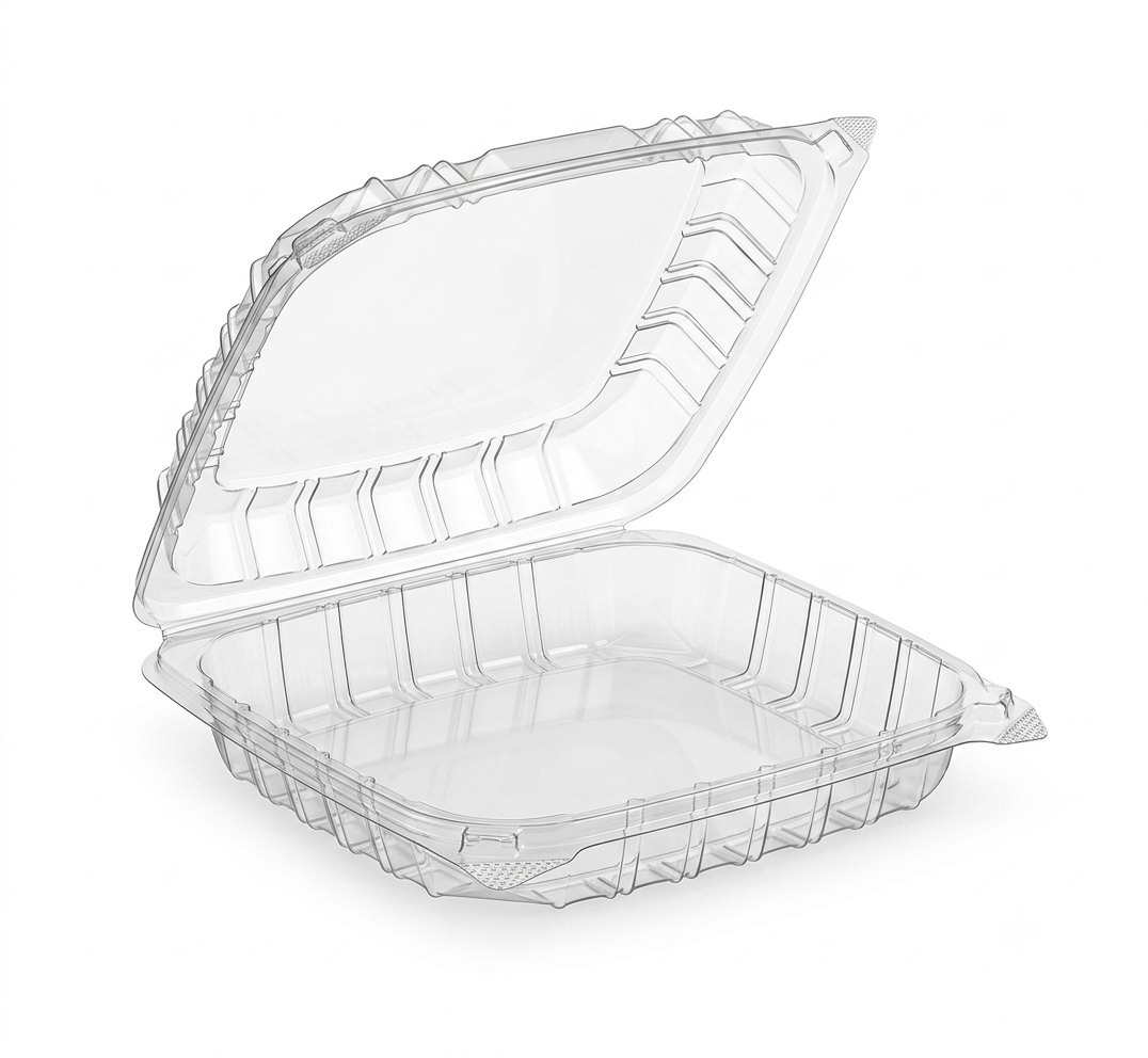 Dart ClearSeal Shallow Clear Hinged Lid Container – 8 5/16" x 8 5/16" x 2" – 250/Case