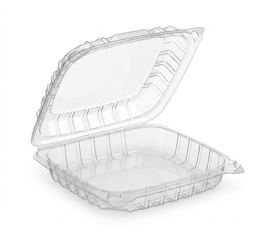 Dart ClearSeal Shallow Clear Hinged Lid Container – 8 5/16" x 8 5/16" x 2" – 250/Case