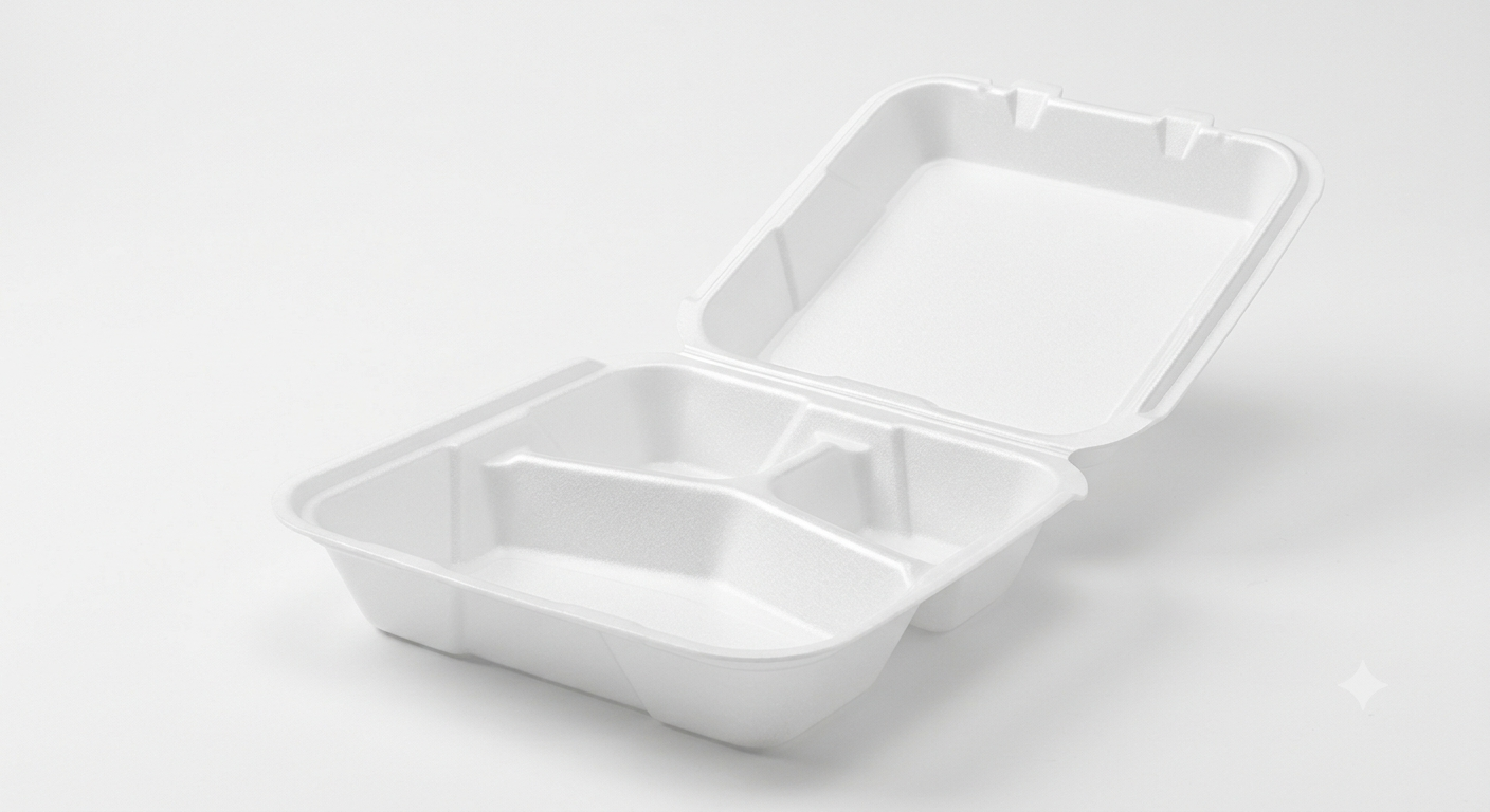 Dart White Foam 3-Compartment Hinged Lid Container – 9.5" x 9" x 3" – 200/Case