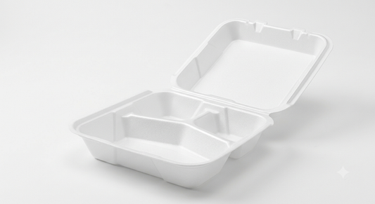 Dart White Foam 3-Compartment Hinged Lid Container – 9.5" x 9" x 3" – 200/Case