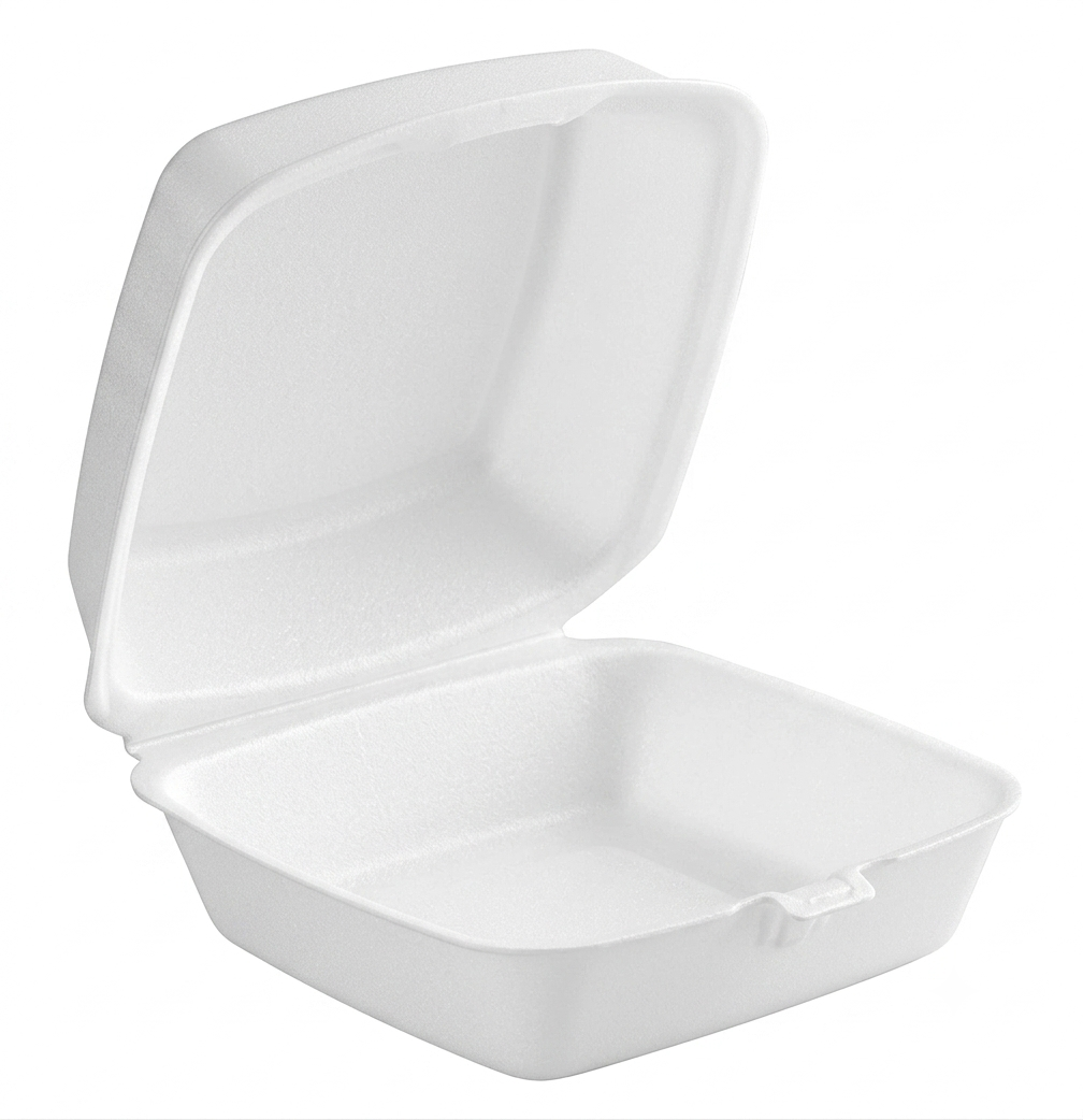 Dart 60HT1 White Foam Hinged Lid Takeout Container – 6" x 6" x 3" – 500/Case