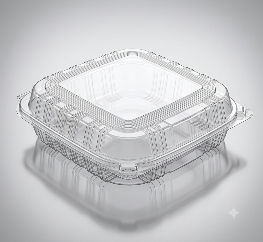 Dart ClearSeal Shallow Clear Hinged Lid Container – 8 5/16" x 8 5/16" x 2" – 250/Case