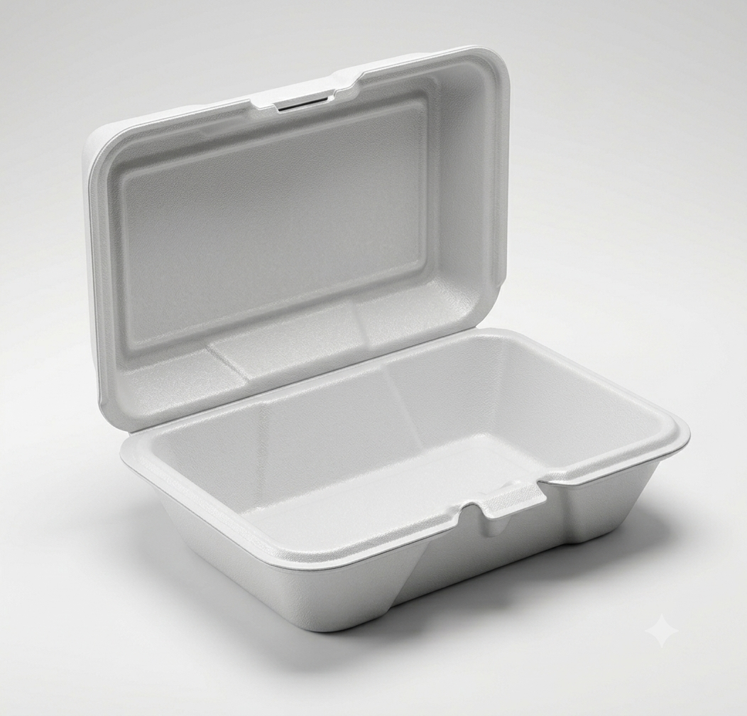 Dart White Foam Hinged Lid Takeout Container – 9" x 6" x 3" – 200/Case