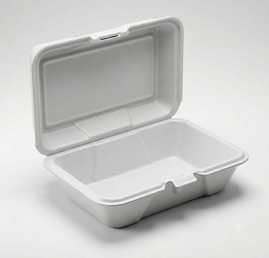 Dart White Foam Hinged Lid Takeout Container – 9" x 6" x 3" – 200/Case