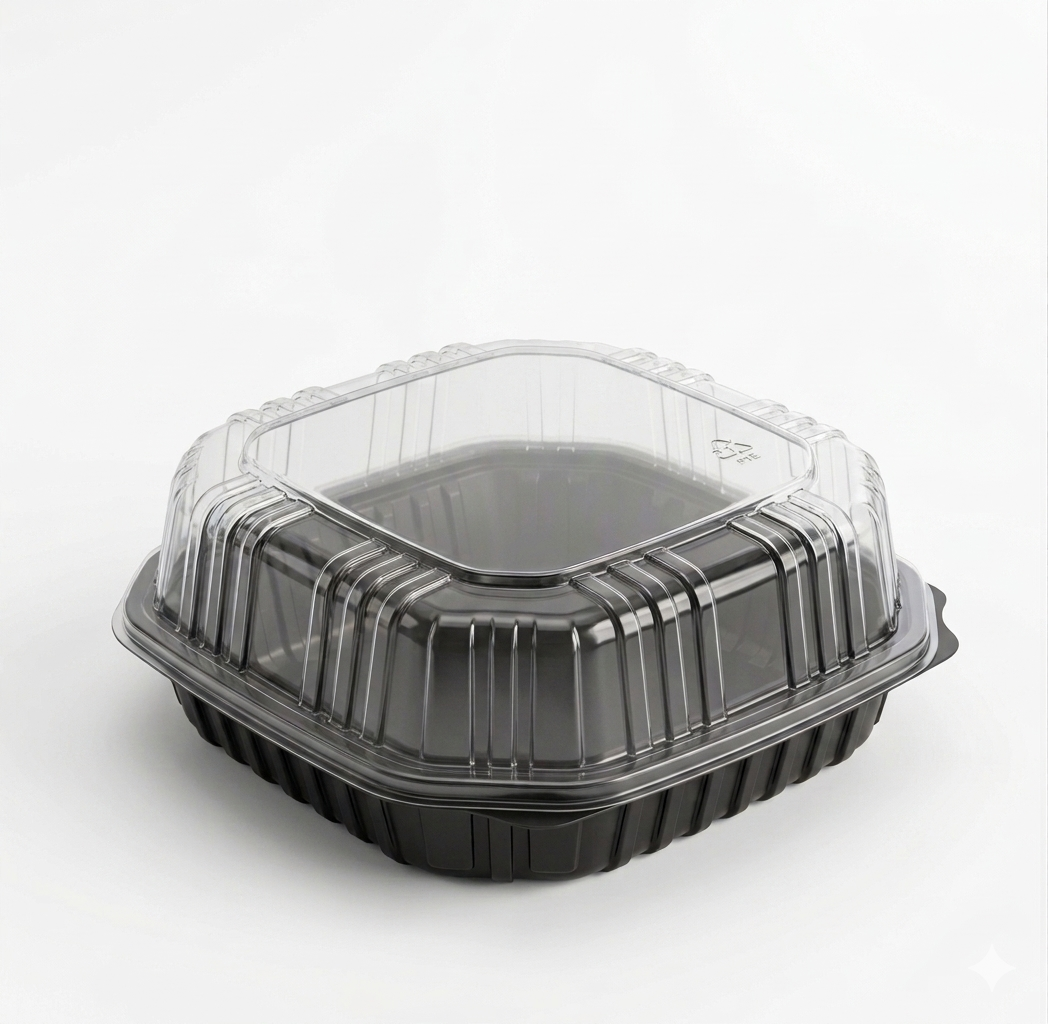 Smart Company Black/Clear PP Single-Compartment Hinged Lid Container – 9" x 9" x 3" – 120/Case