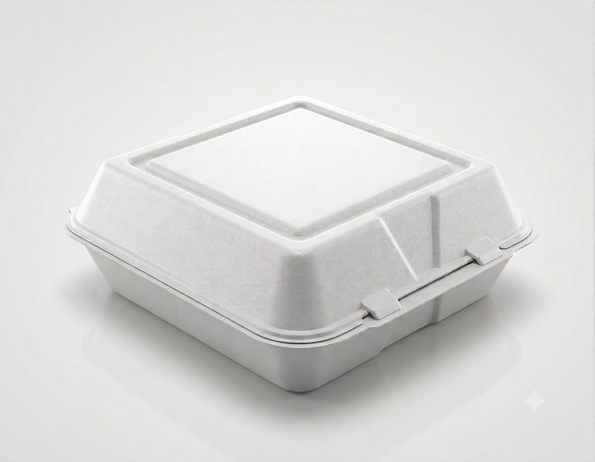 Dart White Foam Single-Compartment Hinged Lid Container – 9.5" x 9" x 3" – 200/Case