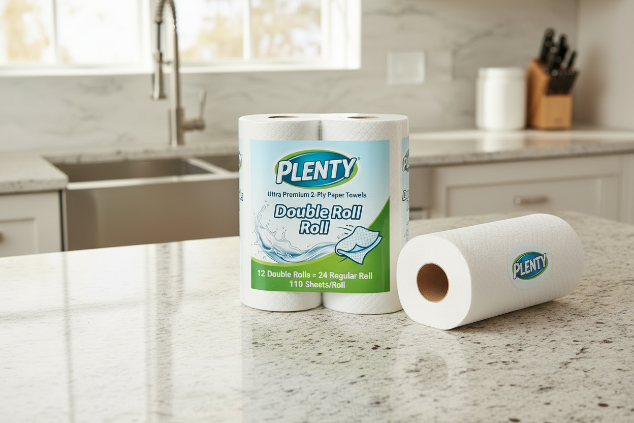 Plenty Ultra Premium 2-Ply Paper Towels – Double Roll, White - 12 Rolls/Case