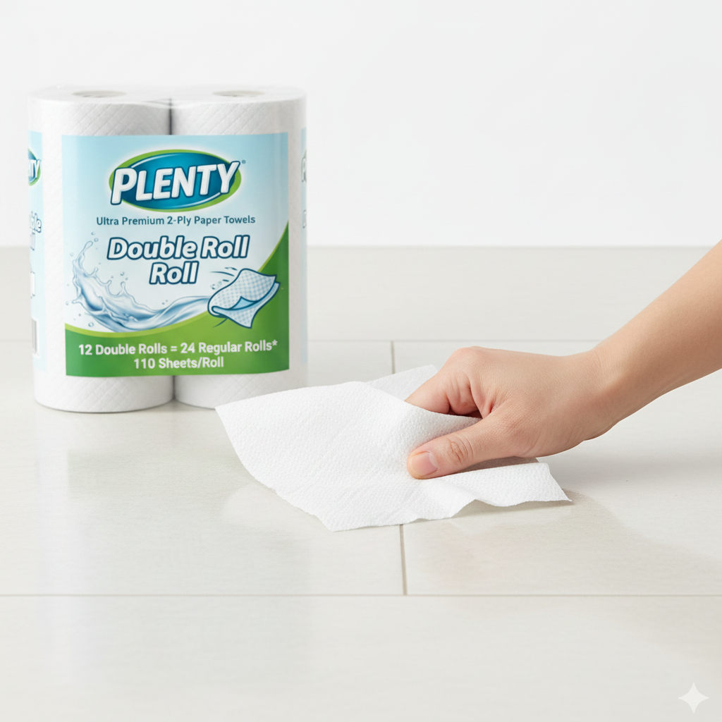 Plenty Ultra Premium 2-Ply Paper Towels – Double Roll, White - 12 Rolls/Case