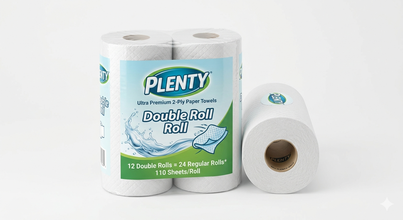 Plenty Ultra Premium 2-Ply Paper Towels – Double Roll, White - 12 Rolls/Case