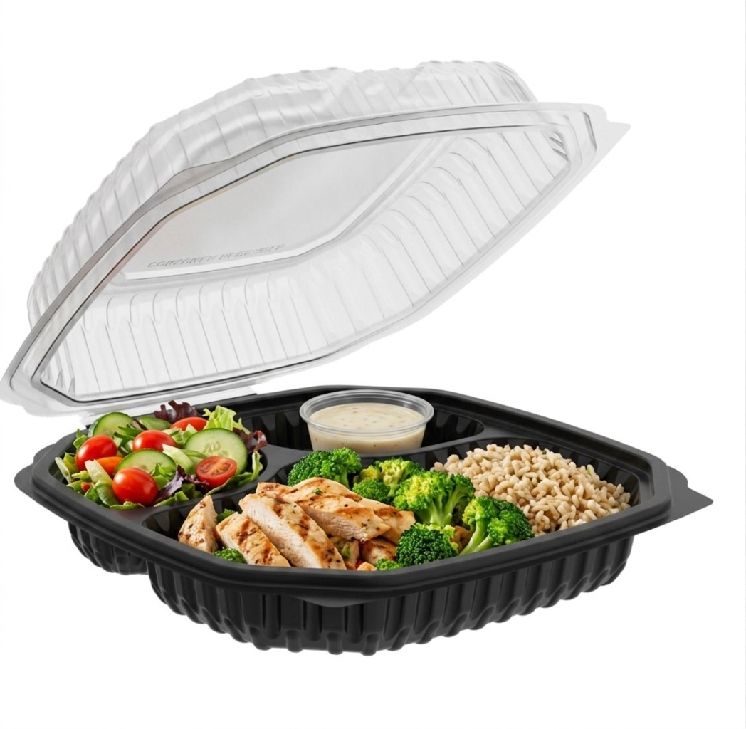Smart Company Black/Clear PP Hinged Lid Container – 10" x 10" x 3" – 120/Case