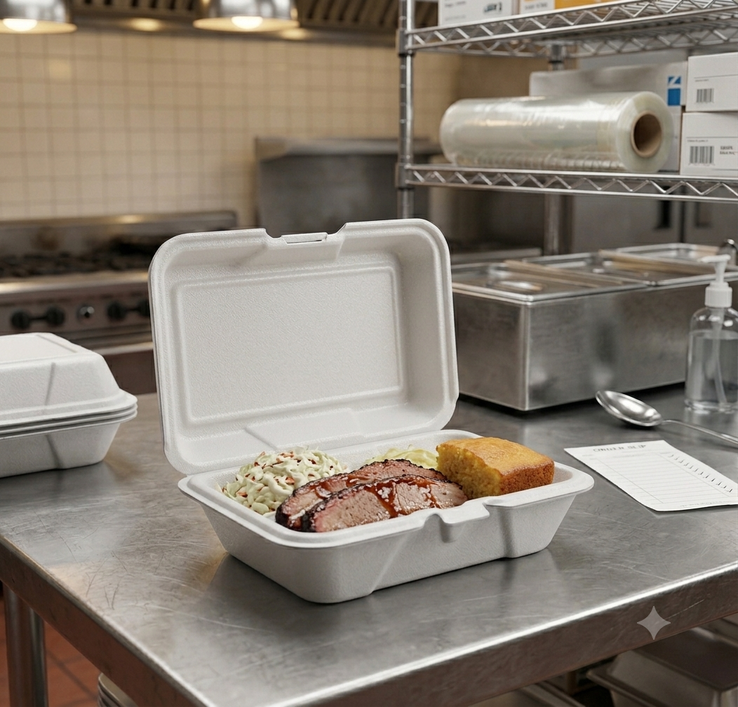 Dart White Foam Hinged Lid Takeout Container – 9" x 6" x 3" – 200/Case