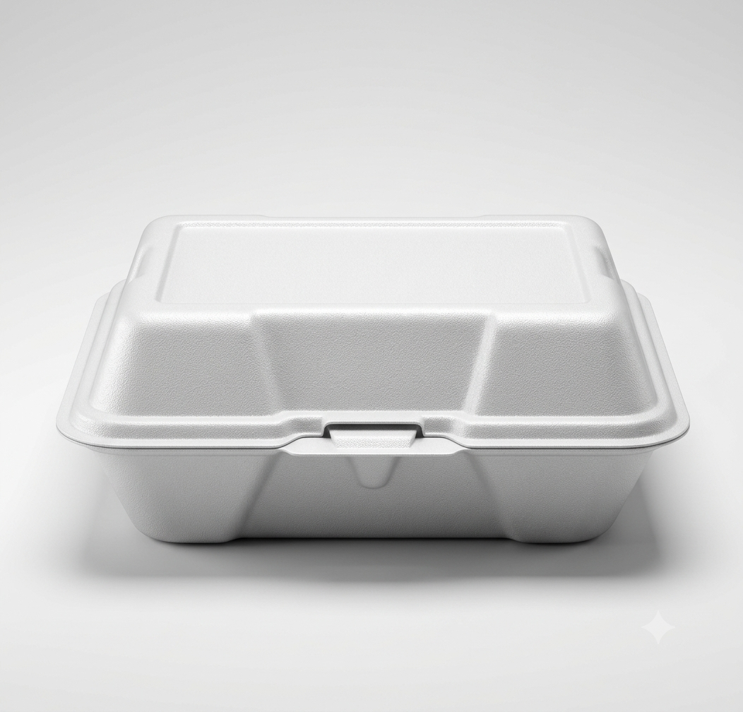 Dart White Foam Hinged Lid Takeout Container – 9" x 6" x 3" – 200/Case