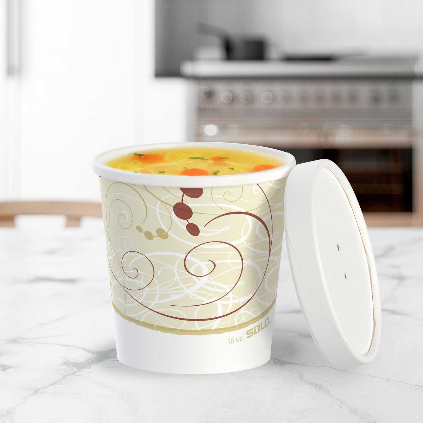Dart 16 oz. Symphony Print Double Poly-Paper Soup / Hot Food Cup with Vented Paper Lid - 250/Case