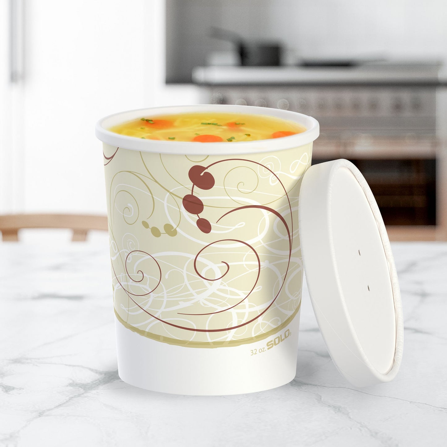 Dart 32 oz. Symphony Print Double Poly-Paper Soup / Hot Food Cup with Vented Paper Lid - 250/Case