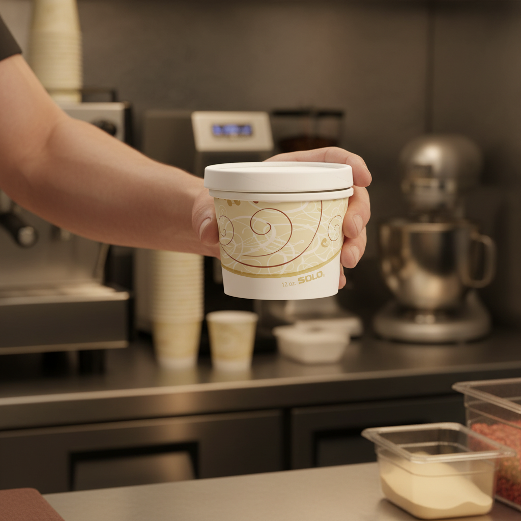 Dart 12 oz. Symphony Print Double Poly-Paper Soup / Hot Food Cup with Vented Paper Lid - 250/Case