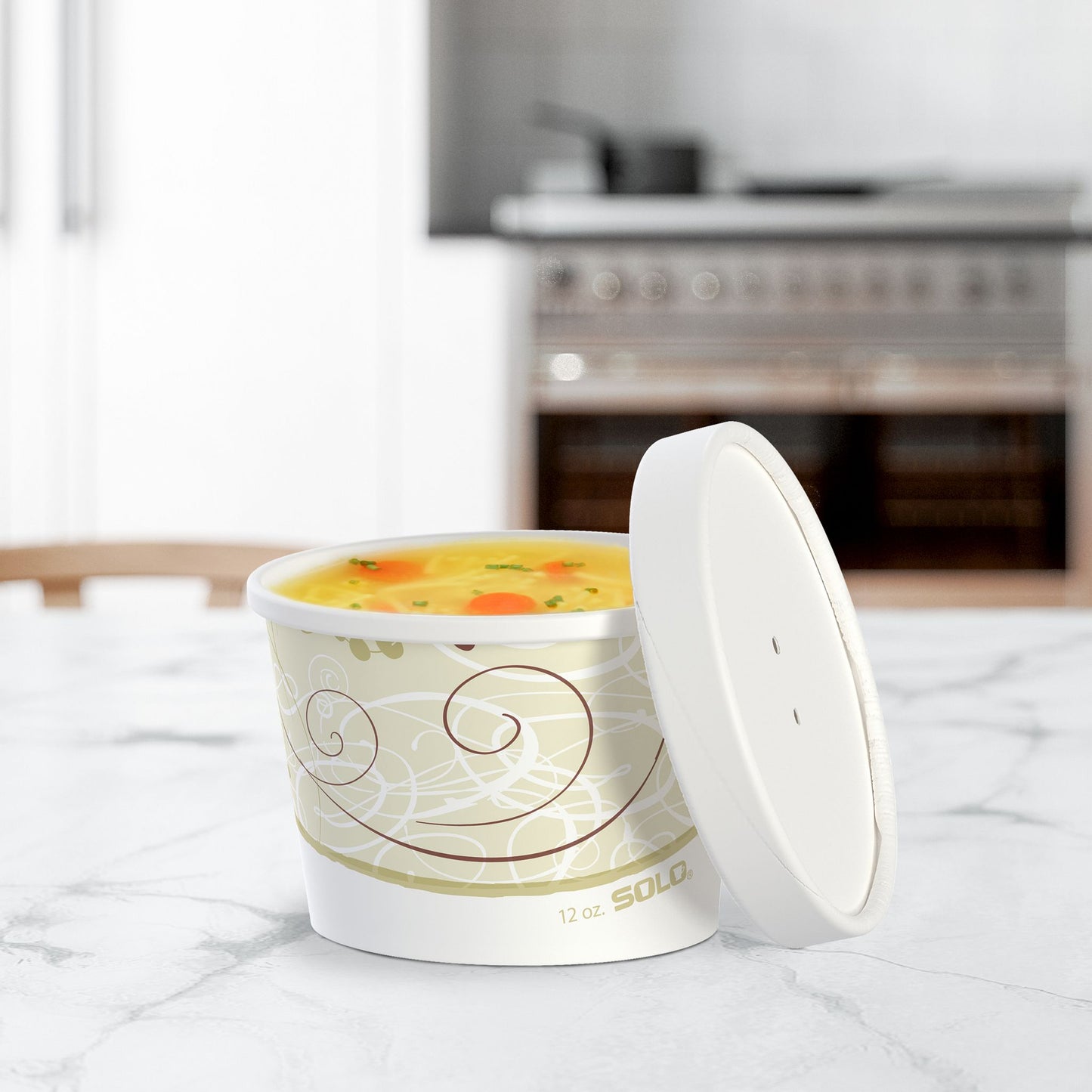 Dart 12 oz. Symphony Print Double Poly-Paper Soup / Hot Food Cup with Vented Paper Lid - 250/Case
