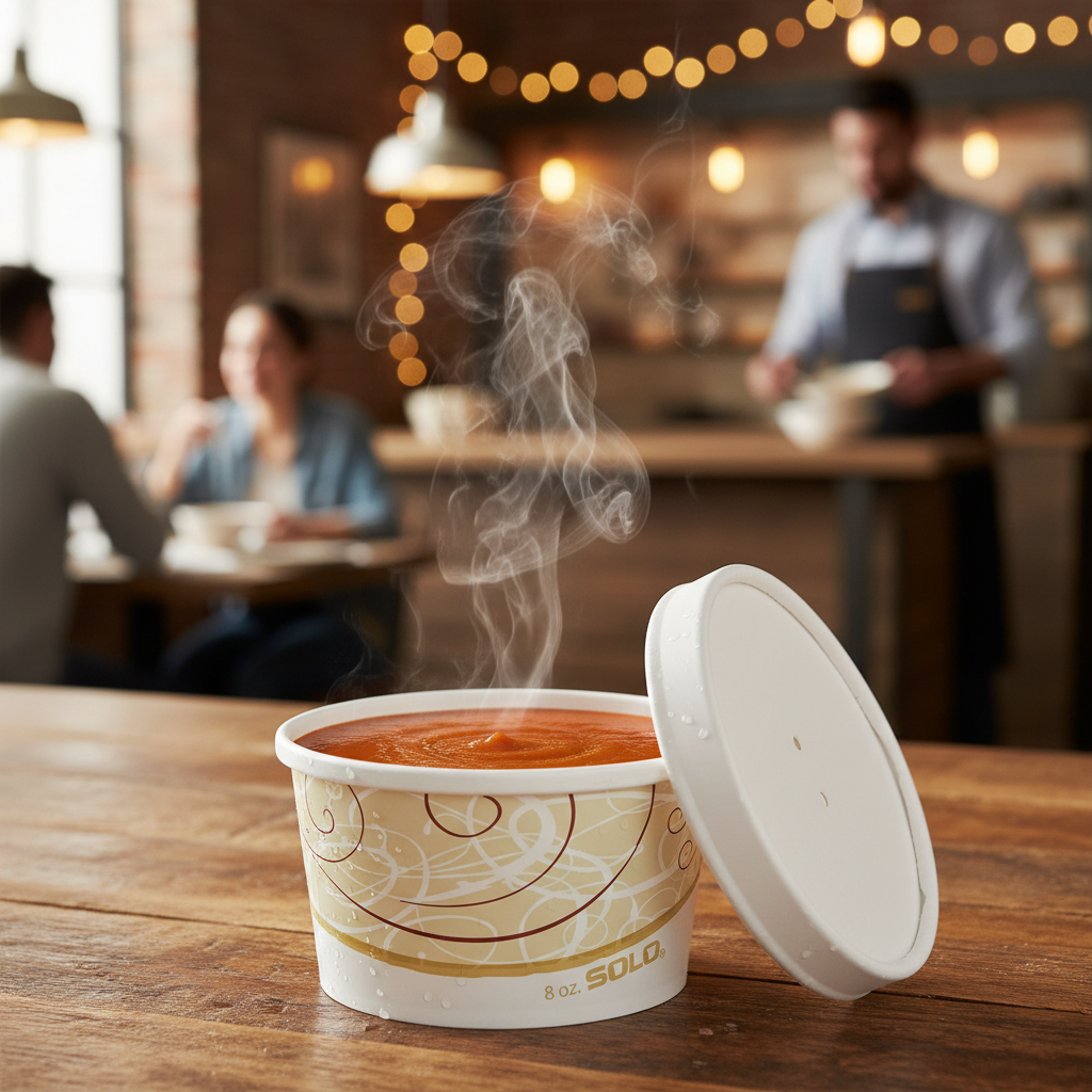 Dart 8 oz. Symphony Print Double Poly-Paper Soup / Hot Food Cup with Vented Paper Lid - 250/Case