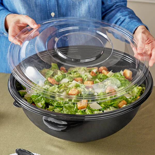 Visions 160 oz Black PET Plastic Round Catering/Serving Bowl – 25/Case