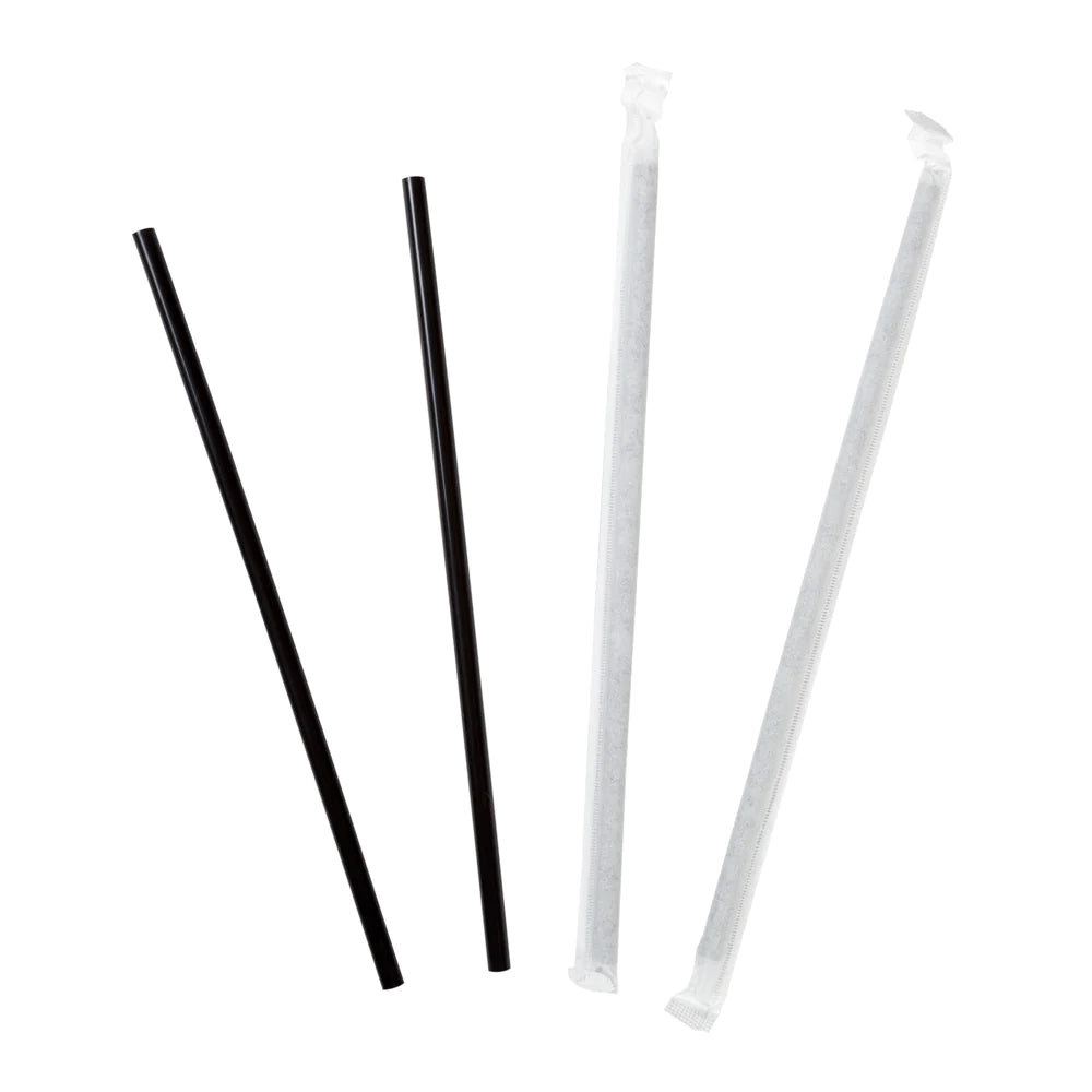 Jumbo Black Paper Wrapped Straws - 7.75" - 10 Boxes / 500 Per Case