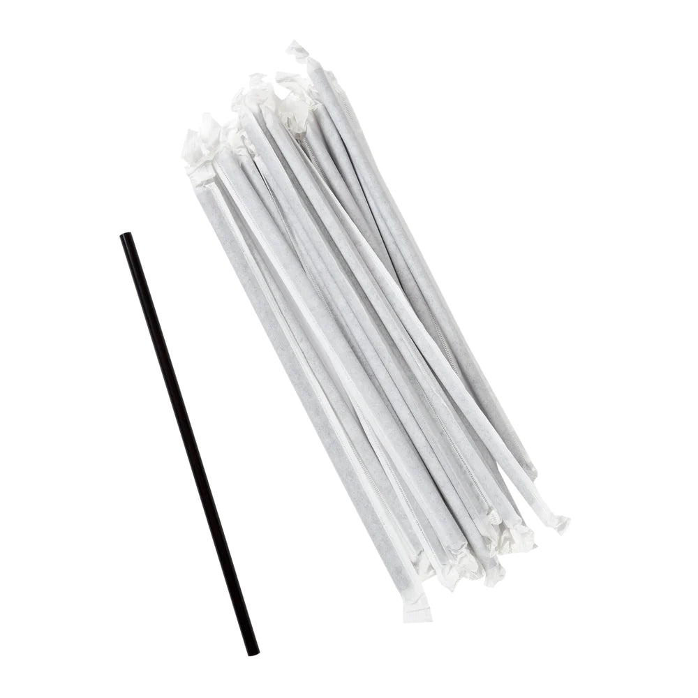Jumbo Black Paper Wrapped Straws - 7.75" - 10 Boxes / 500 Per Case